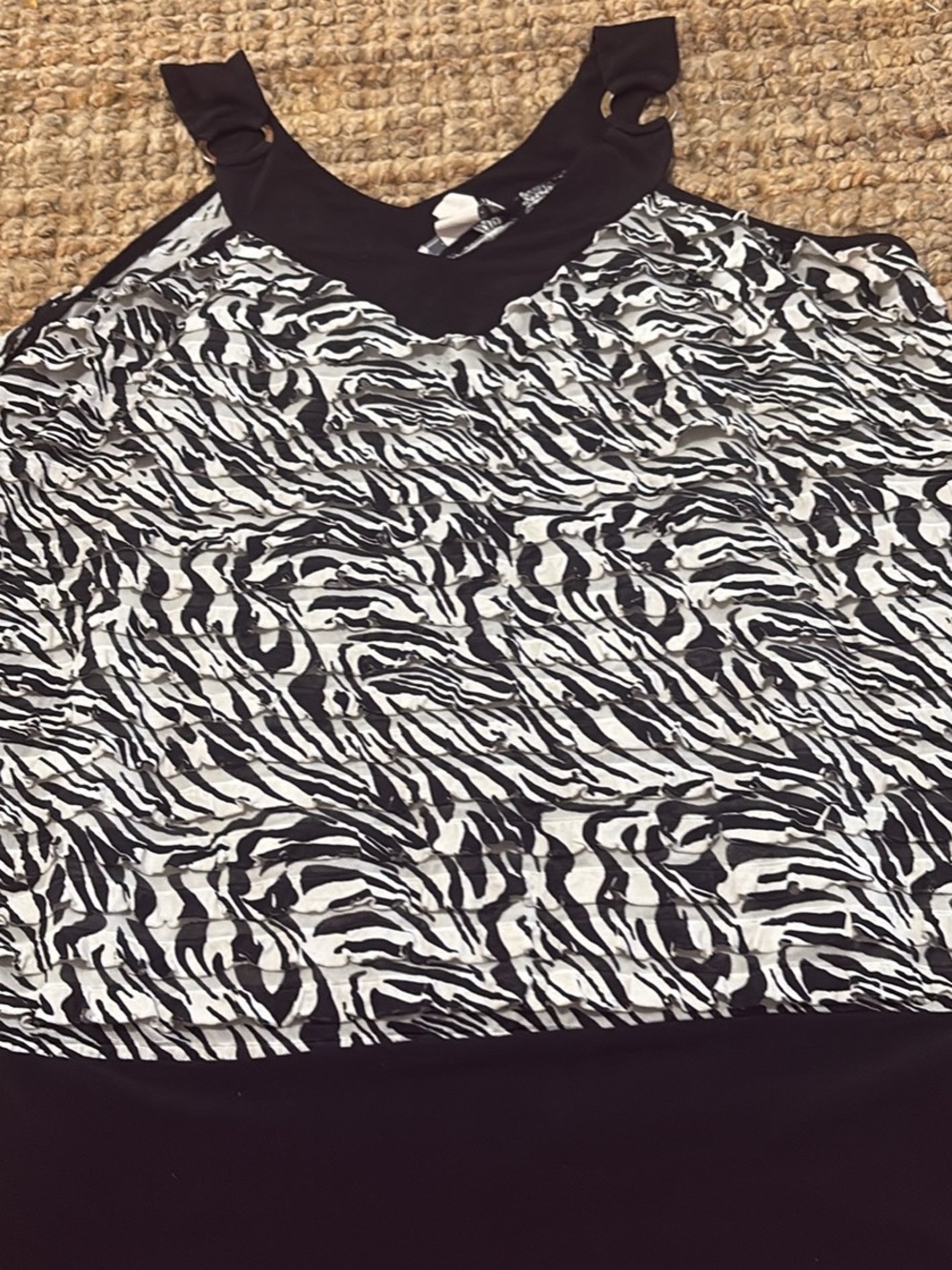 Black & White Zebra Print Sleeveless Tank Top with Knot Shoulder